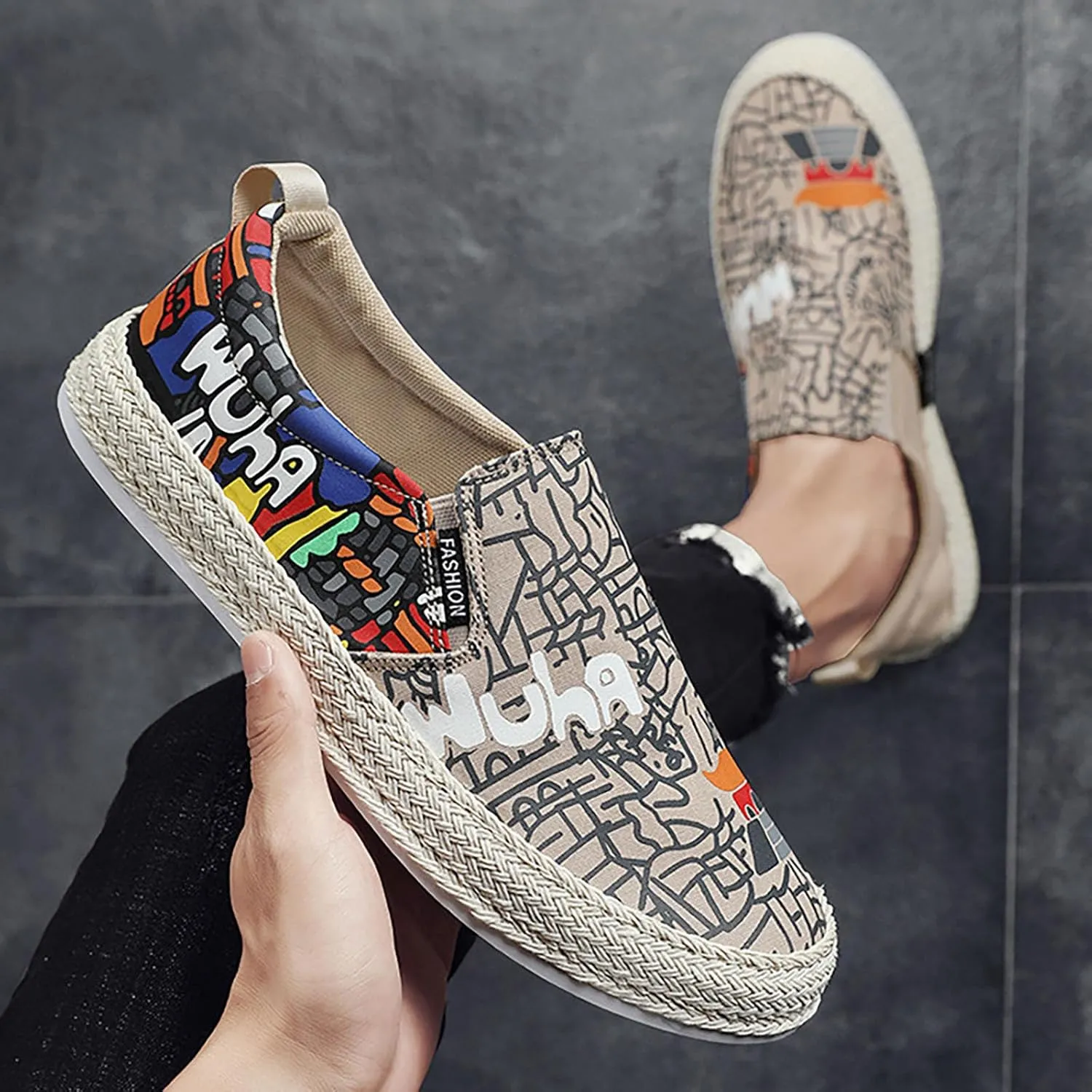 Mens Loafers & Slip-Ons Canvas Men's Shoes Spring Autumn Breathable Casual Flat Shoe Cover Wearing Linen Casual