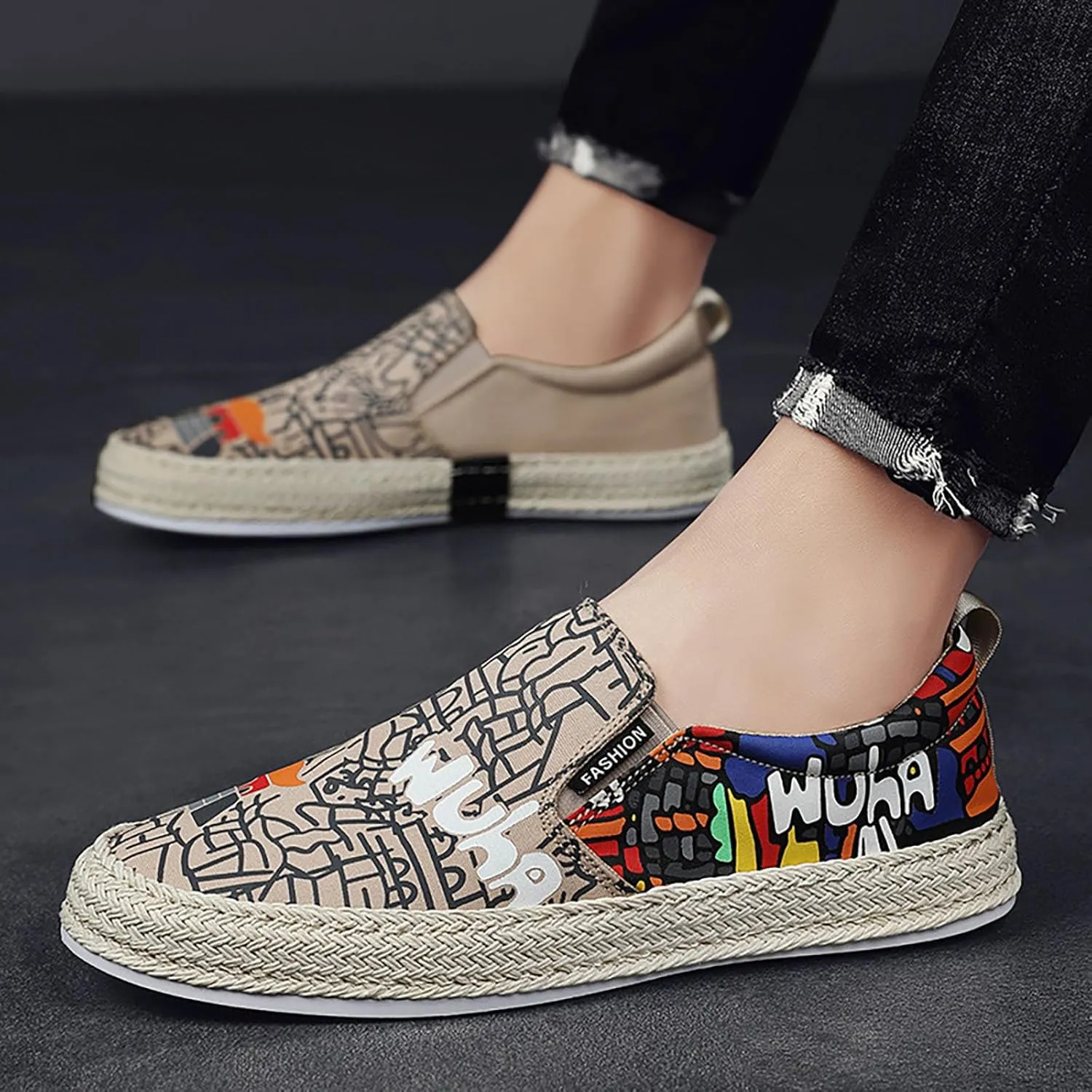 Mens Loafers & Slip-Ons Canvas Men's Shoes Spring Autumn Breathable Casual Flat Shoe Cover Wearing Linen Casual