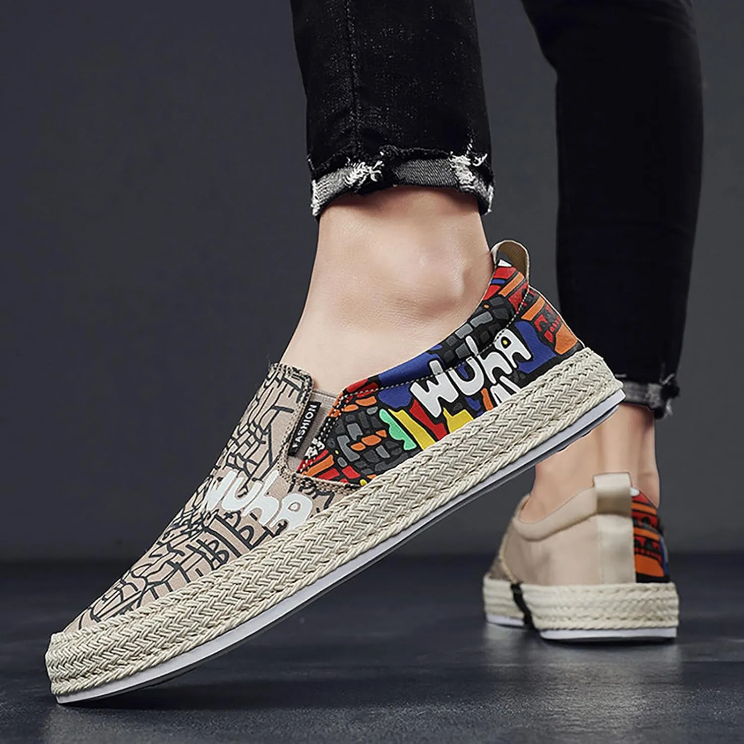 Mens Loafers & Slip-Ons Canvas Men's Shoes Spring Autumn Breathable Casual Flat Shoe Cover Wearing Linen Casual