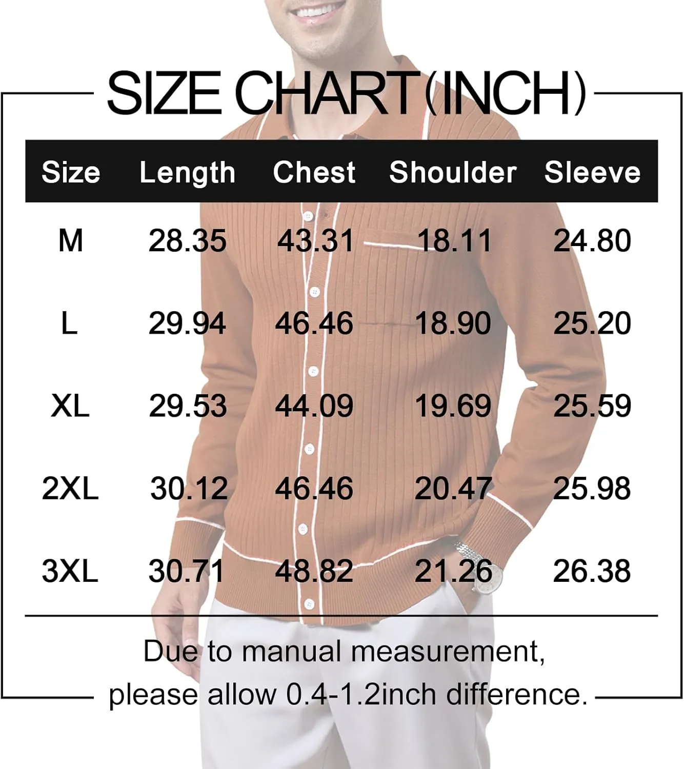 Mens Long Sleeve Button Down Shirts Knit Slim Collared Shirts Casual Vintage Business Golf Shirts with Pocket