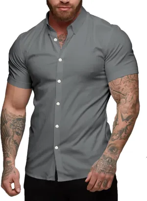 Men's Muscle Fit Dress Shirts Slim Fit Button Down Short Sleeve Shirts