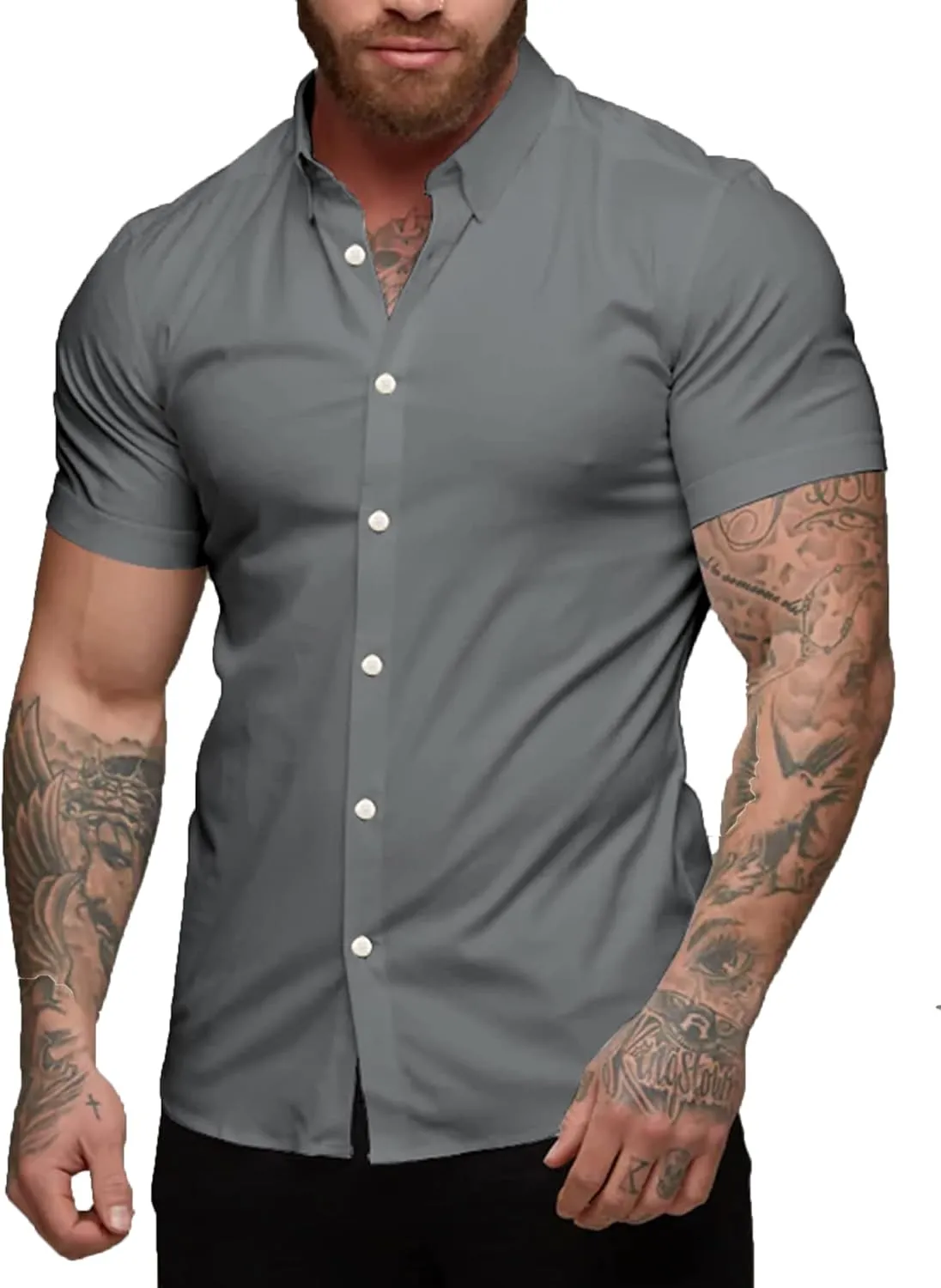 Men's Muscle Fit Dress Shirts Slim Fit Button Down Short Sleeve Shirts