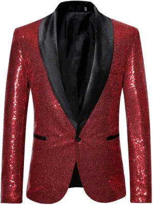 Mens Sequin Blazer Tuxedo Party Prom Wedding Tuxedo One Button Jacket Swallowtail Dinner Party Wedding Blazer Suit Jacket