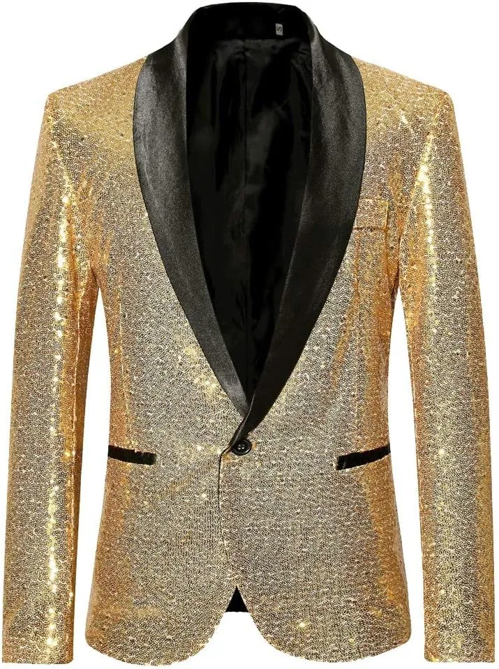 Mens Sequin Blazer Tuxedo Party Prom Wedding Tuxedo One Button Jacket Swallowtail Dinner Party Wedding Blazer Suit Jacket