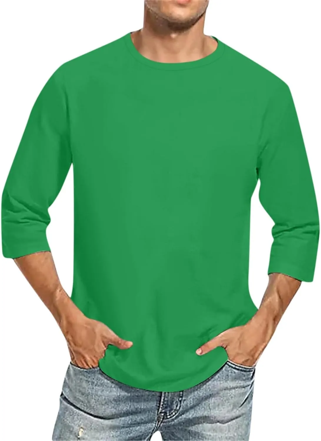 Mens Shirts 3/4 Sleeve Crewneck Casual Hawaiian Funny Casual 3/4 Sleeve T Shirts Workout Tee Shirts Solid Pullovers