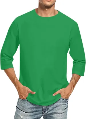 Mens Shirts 3/4 Sleeve Crewneck Casual Hawaiian Funny Casual 3/4 Sleeve T Shirts Workout Tee Shirts Solid Pullovers
