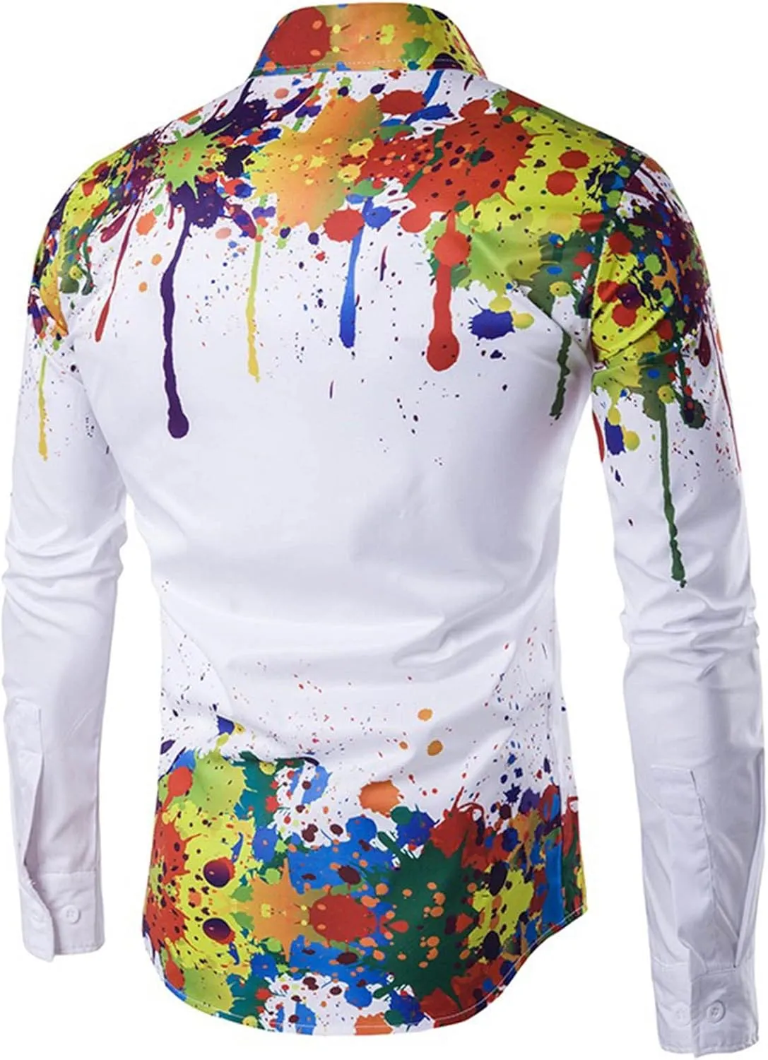Mens Tie-Dye T-Shirts Colorful Rainbow Dress Shirts Floral Slim Fit Long Sleeve Casual Button Down Poplin Shirts