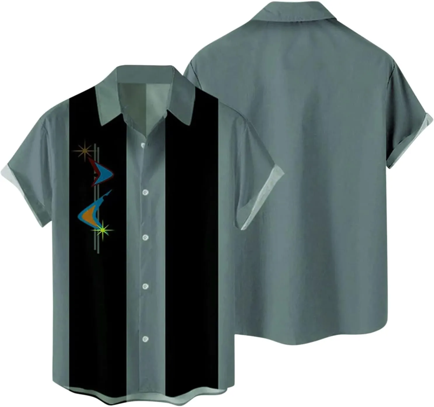 Men's Vintage Bowling Shirts 1950s Retro Casual Button Down Shirts Rockabilly Style Short Sleeve Regular Fit Hawaiian Shirts