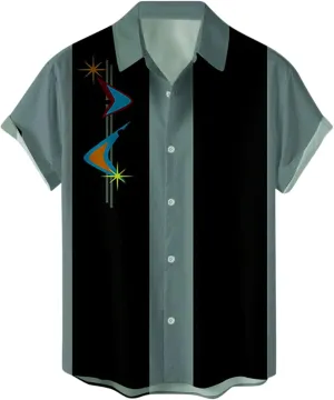 Men's Vintage Bowling Shirts 1950s Retro Casual Button Down Shirts Rockabilly Style Short Sleeve Regular Fit Hawaiian Shirts