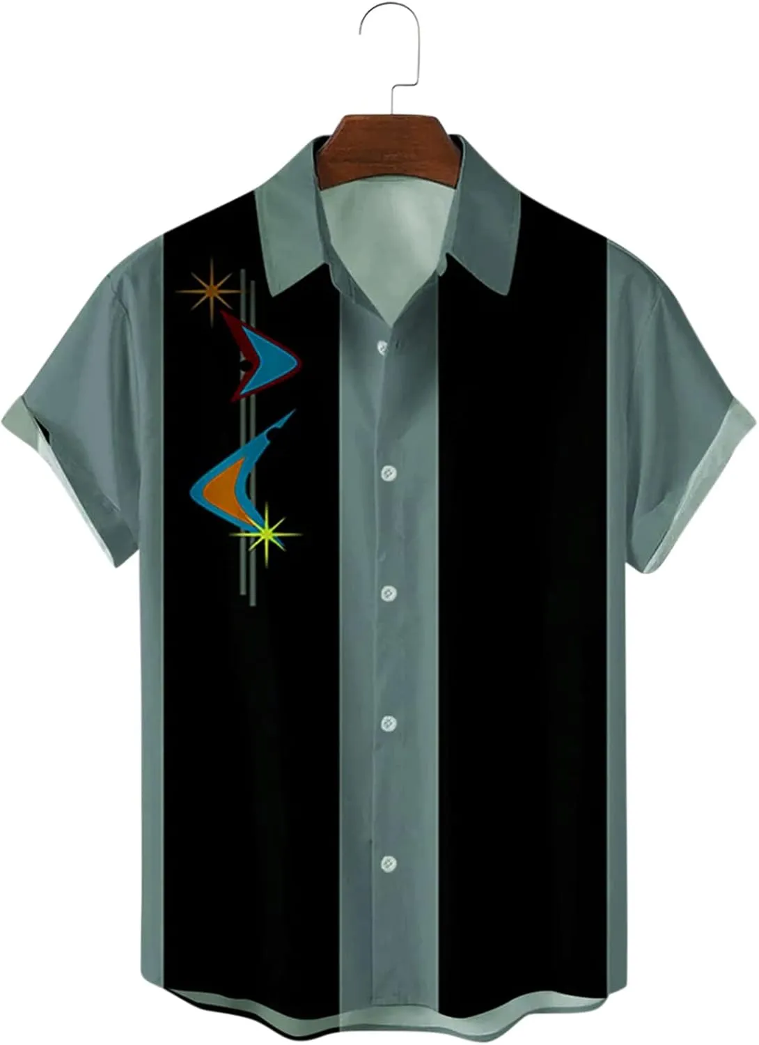 Men's Vintage Bowling Shirts 1950s Retro Casual Button Down Shirts Rockabilly Style Short Sleeve Regular Fit Hawaiian Shirts