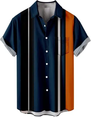 Men's Vintage Bowling Shirts 1950s Retro Casual Button Down Shirts Rockabilly Style Short Sleeve Regular Fit Hawaiian Shirts