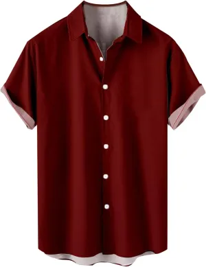 Men's Vintage Bowling Shirts 1950s Retro Casual Button Down Shirts Rockabilly Style Short Sleeve Regular Fit Hawaiian Shirts