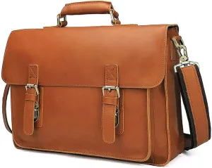 Messenger Bag, Leather Briefcase for Men,14 Inch Large Pocket Leather Messenger Bag for Men, Brown Leather Laptop Bag Leather Satchel(Size:39.5x9x29CM)