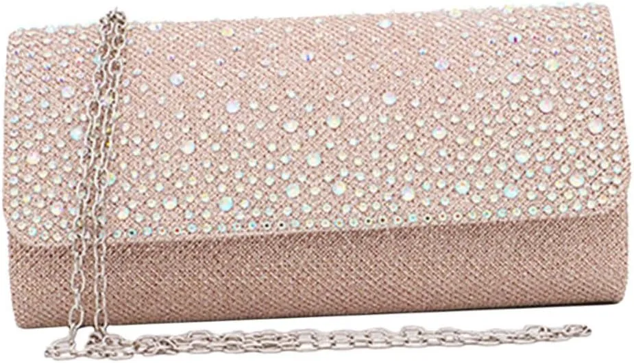 Metallic Purses for Women Rhinestone Evening Bag Chain Bag Fashion Clutch for Wedding Party