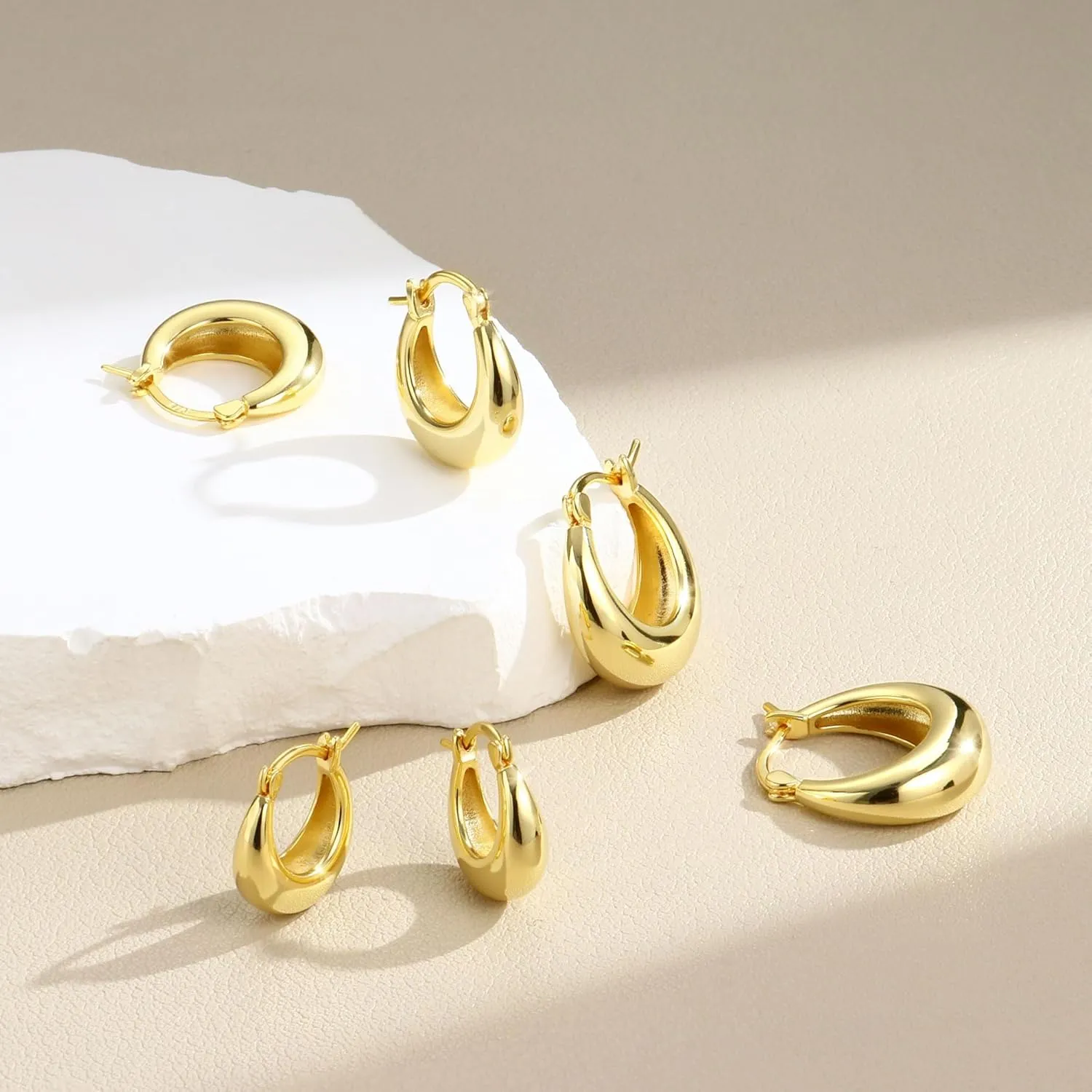 MILACOLATO Gold Hoop Earrings Set for Women 14K Gold Filled Sterling Silver Posts Small Chunky Hoop Earrings Hypoallergenic Trendy Gold Huggie Earrings Stacks 3Pairs