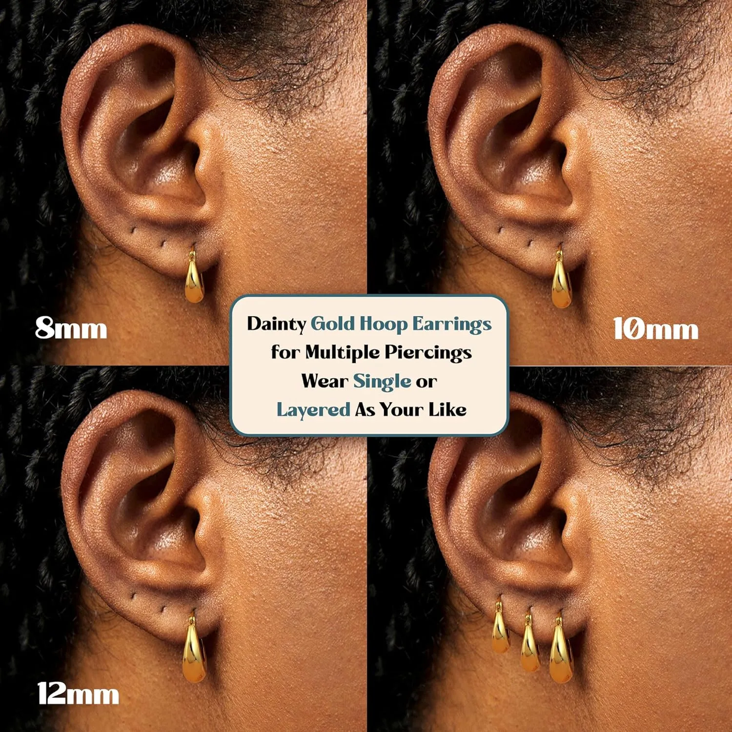 MILACOLATO Gold Hoop Earrings Set for Women 14K Gold Filled Sterling Silver Posts Small Chunky Hoop Earrings Hypoallergenic Trendy Gold Huggie Earrings Stacks 3Pairs