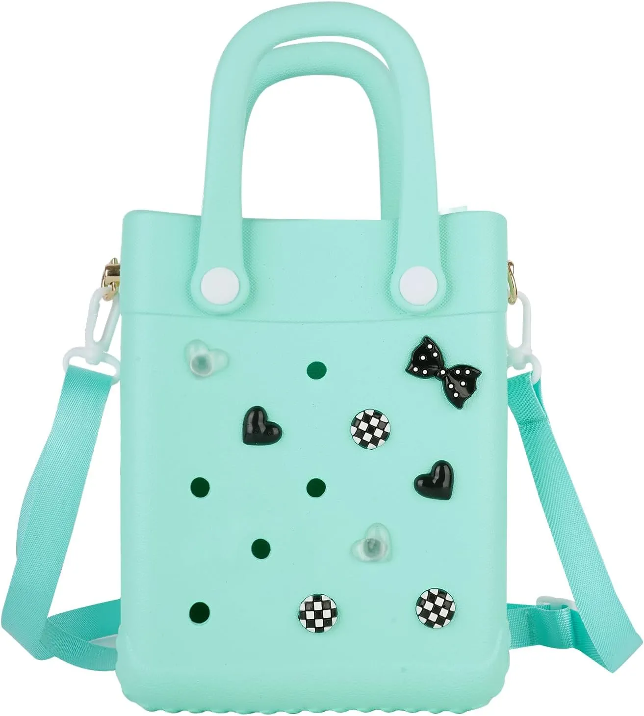 Mini Beach Rubber Tote Bag - Small Waterproof Bitty Washable Handbag with Charms for Women