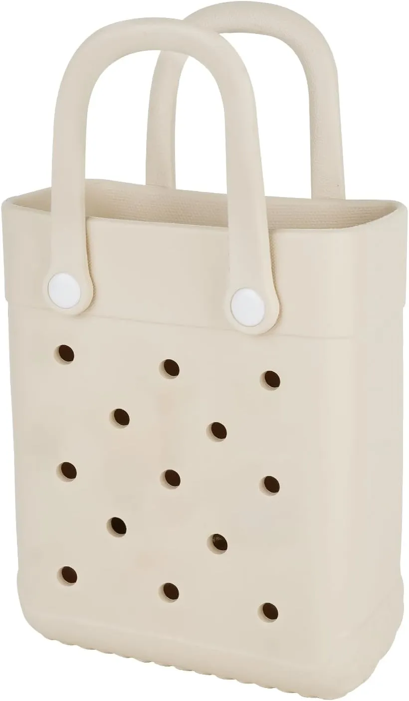 Mini Beach Rubber Tote Bag - Small Waterproof Bitty Washable Handbag with Charms for Women