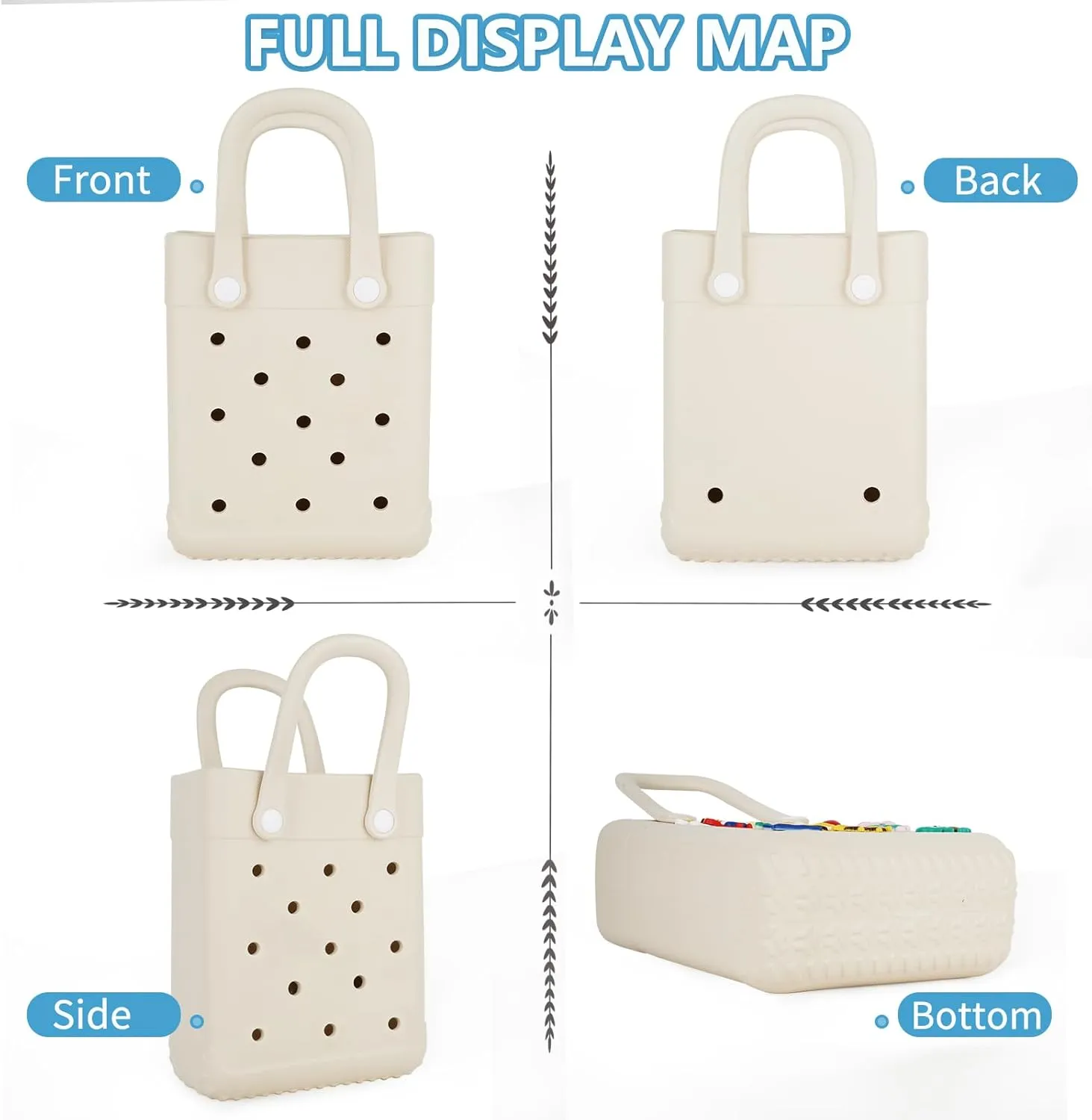 Mini Beach Rubber Tote Bag - Small Waterproof Bitty Washable Handbag with Charms for Women