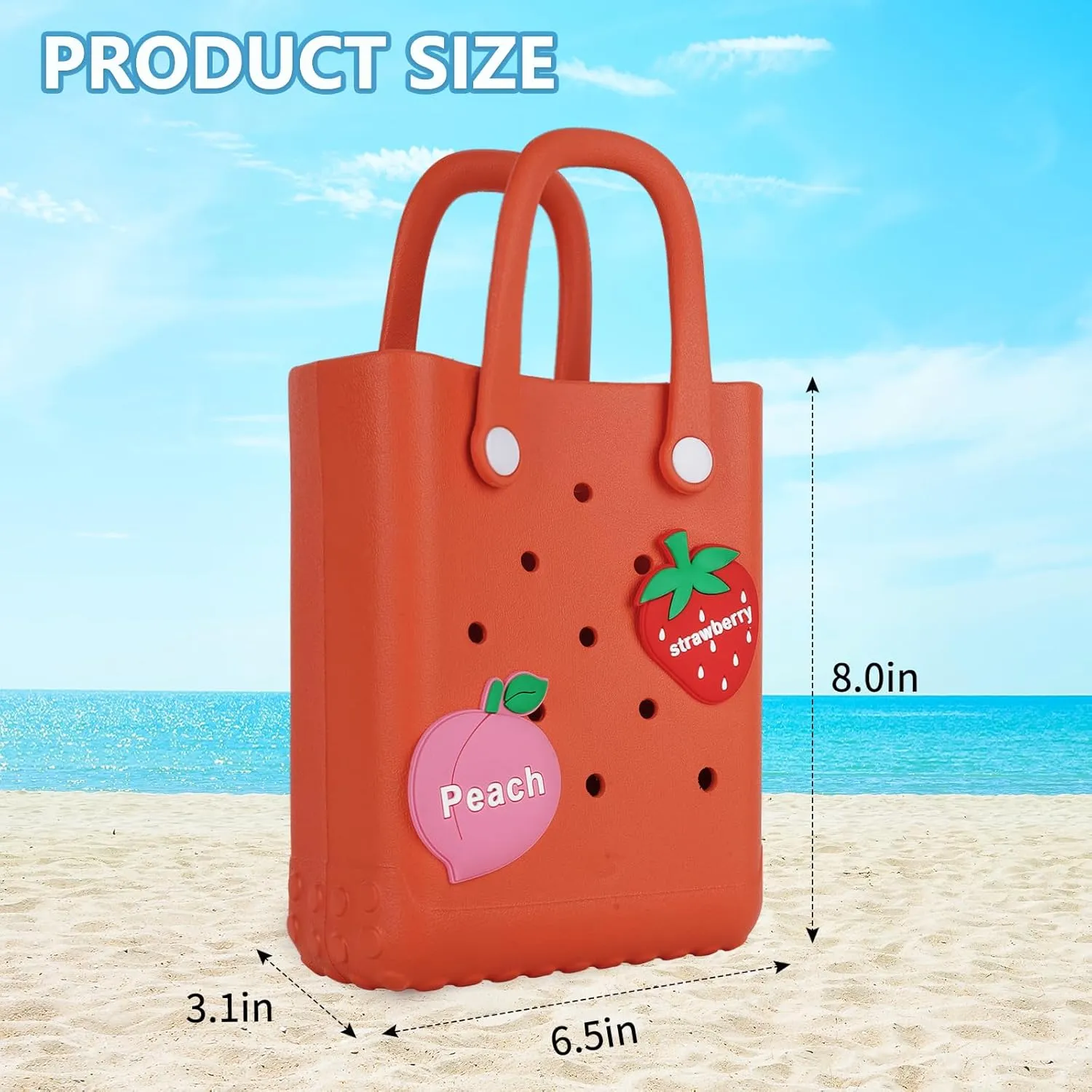 Mini Beach Rubber Tote Bag - Small Waterproof Bitty Washable Handbag with Charms for Women