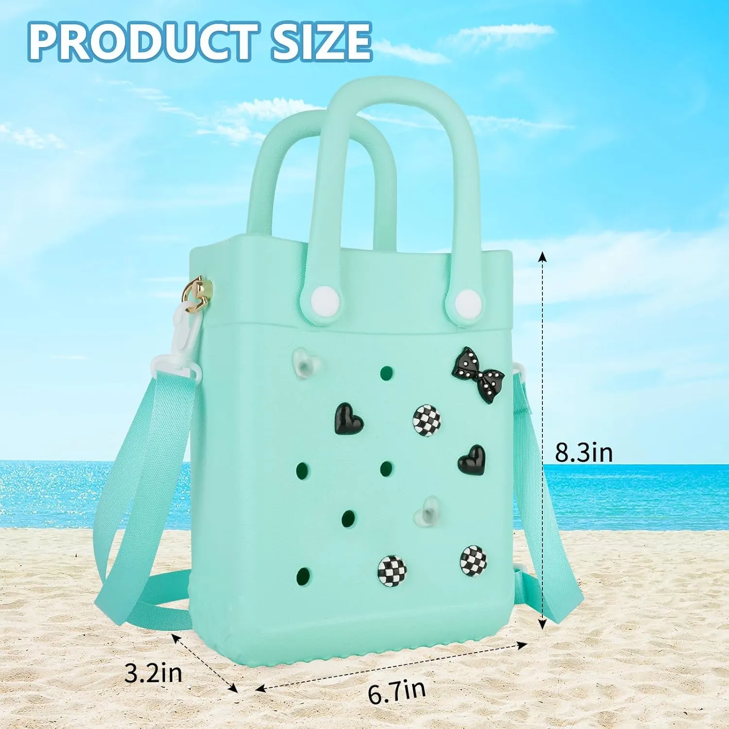 Mini Beach Rubber Tote Bag - Small Waterproof Bitty Washable Handbag with Charms for Women