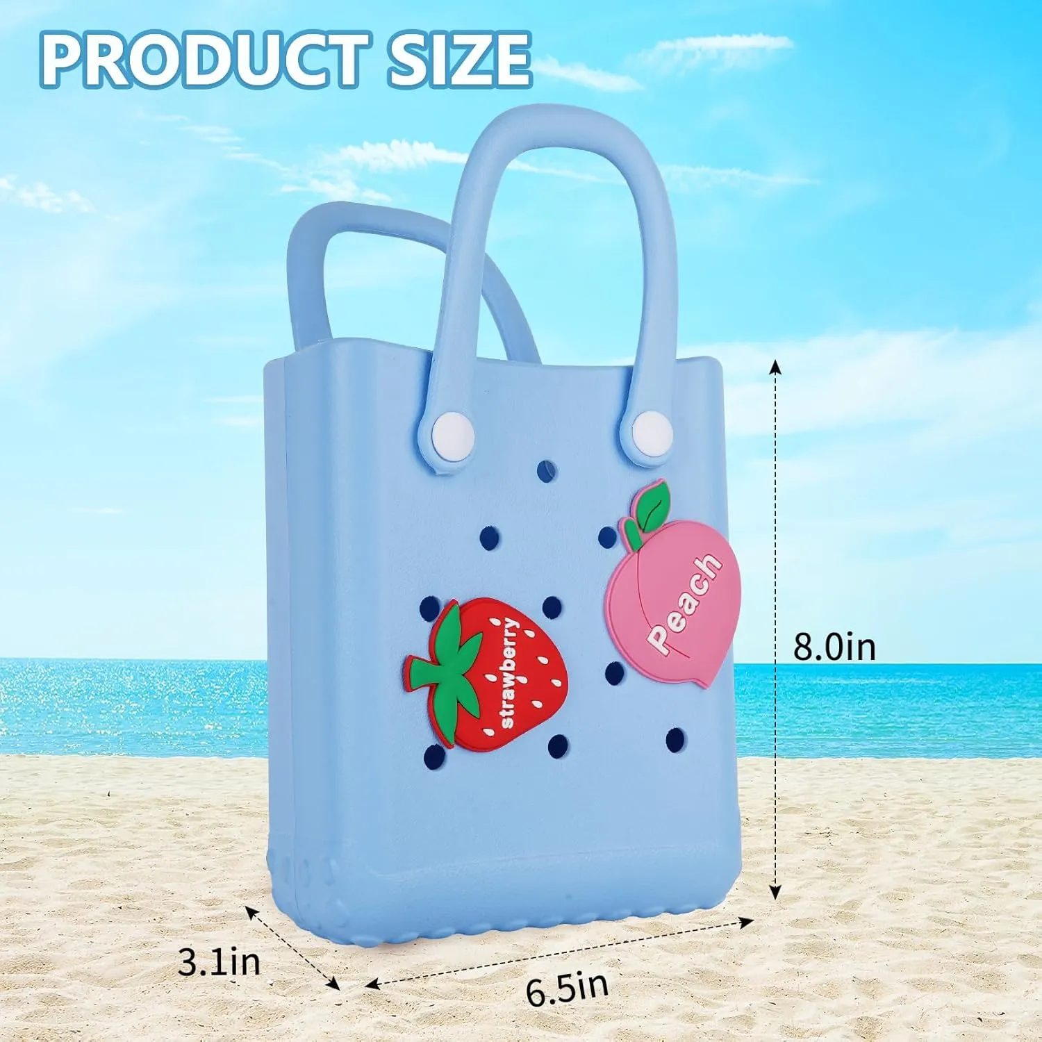Mini Beach Rubber Tote Bag - Small Waterproof Bitty Washable Handbag with Charms for Women