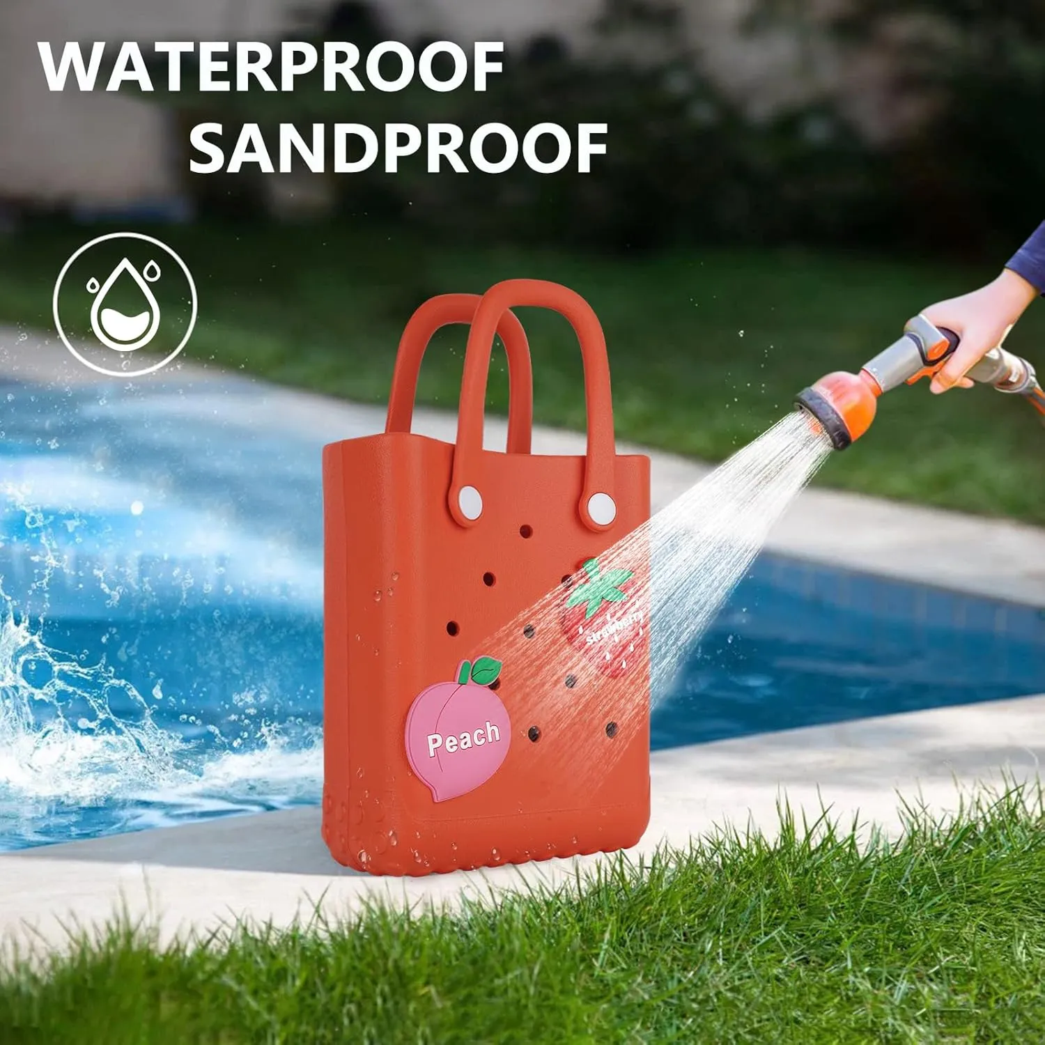 Mini Beach Rubber Tote Bag - Small Waterproof Bitty Washable Handbag with Charms for Women
