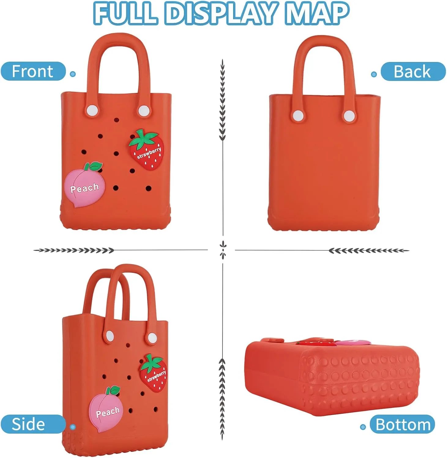 Mini Beach Rubber Tote Bag - Small Waterproof Bitty Washable Handbag with Charms for Women