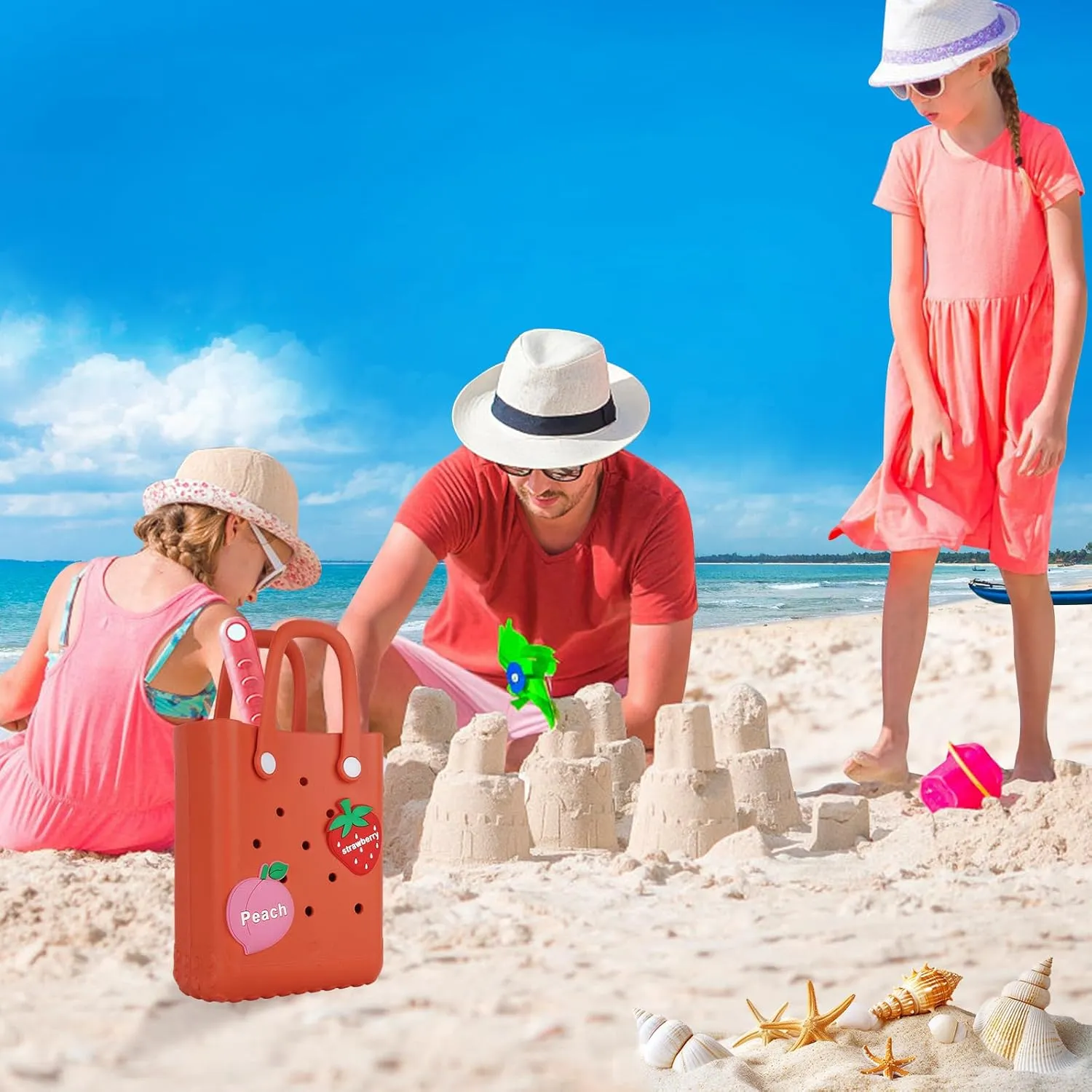 Mini Beach Rubber Tote Bag - Small Waterproof Bitty Washable Handbag with Charms for Women
