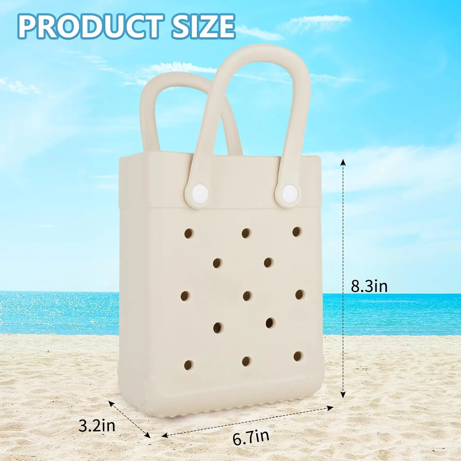 Mini Beach Rubber Tote Bag - Small Waterproof Bitty Washable Handbag with Charms for Women