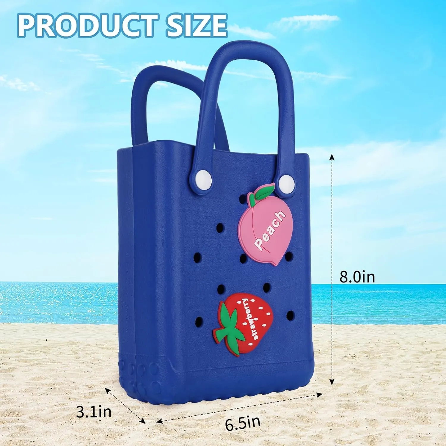 Mini Beach Rubber Tote Bag - Small Waterproof Bitty Washable Handbag with Charms for Women