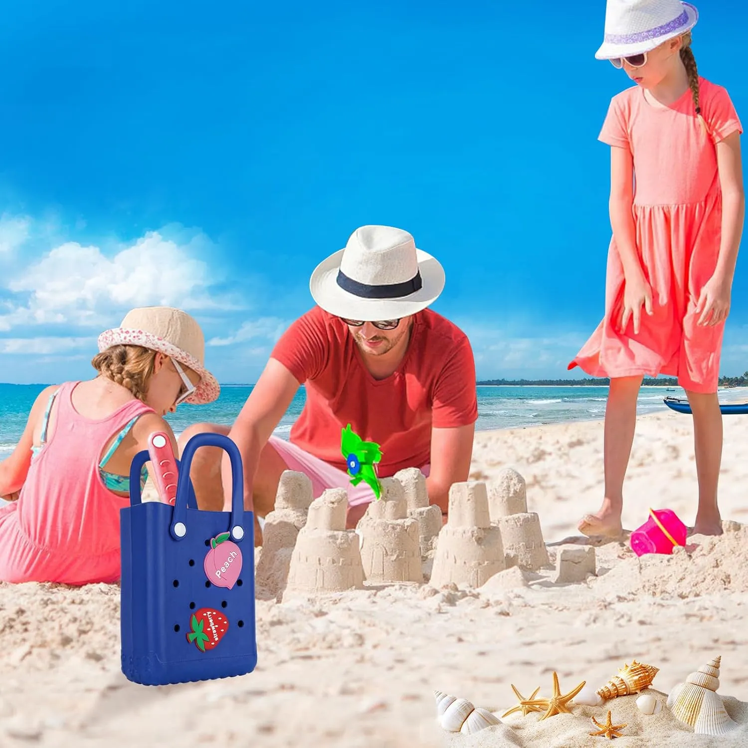 Mini Beach Rubber Tote Bag - Small Waterproof Bitty Washable Handbag with Charms for Women