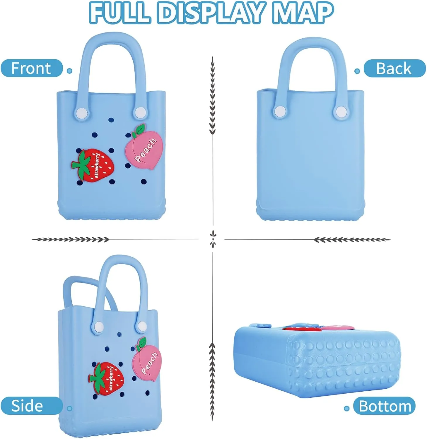 Mini Beach Rubber Tote Bag - Small Waterproof Bitty Washable Handbag with Charms for Women