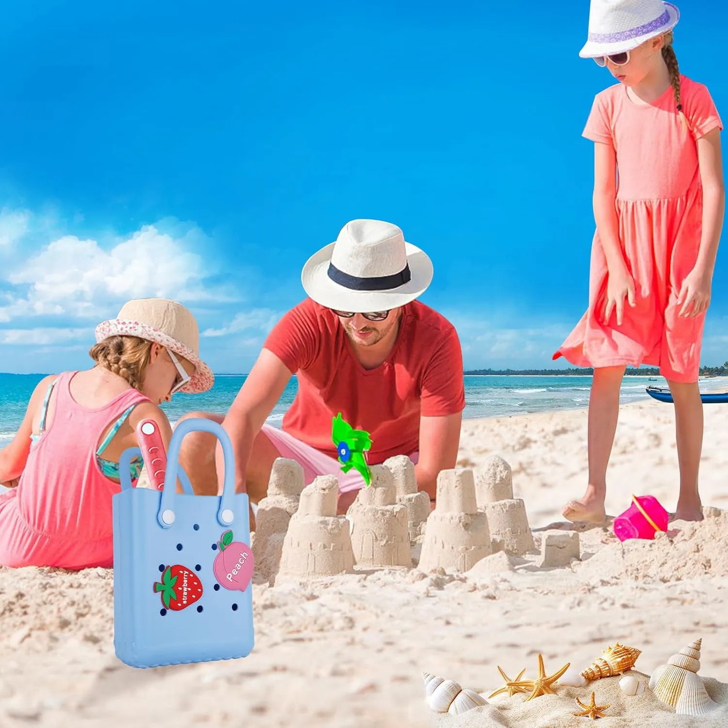 Mini Beach Rubber Tote Bag - Small Waterproof Bitty Washable Handbag with Charms for Women