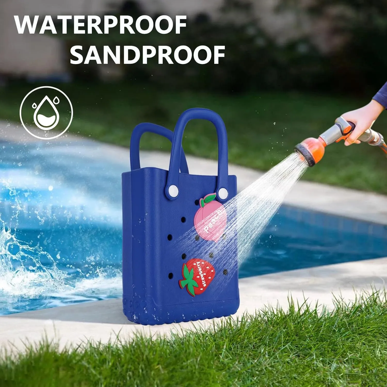 Mini Beach Rubber Tote Bag - Small Waterproof Bitty Washable Handbag with Charms for Women