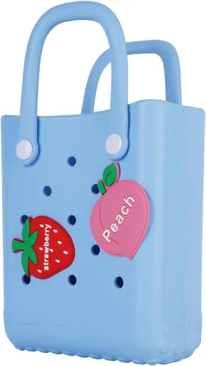 Mini Beach Rubber Tote Bag - Small Waterproof Bitty Washable Handbag with Charms for Women