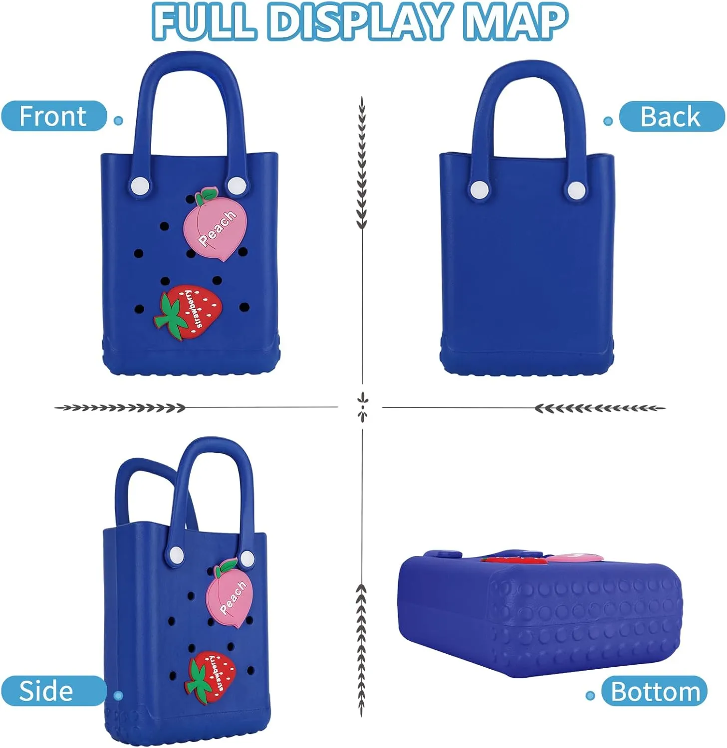Mini Beach Rubber Tote Bag - Small Waterproof Bitty Washable Handbag with Charms for Women