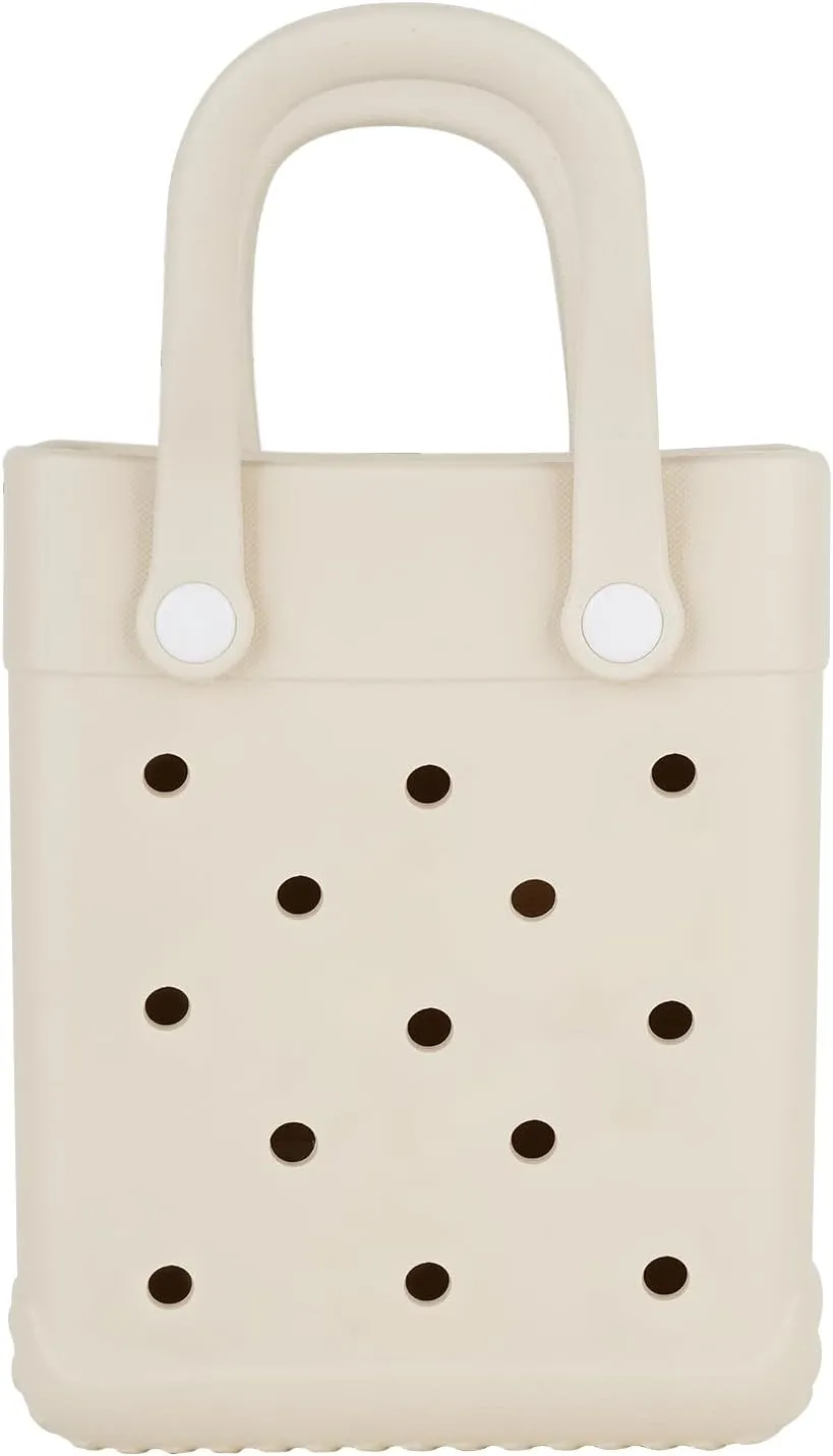 Mini Beach Rubber Tote Bag - Small Waterproof Bitty Washable Handbag with Charms for Women