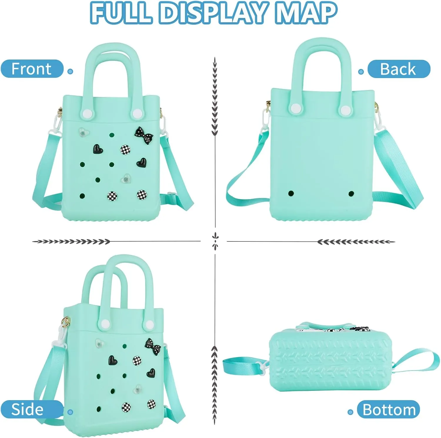 Mini Beach Rubber Tote Bag - Small Waterproof Bitty Washable Handbag with Charms for Women