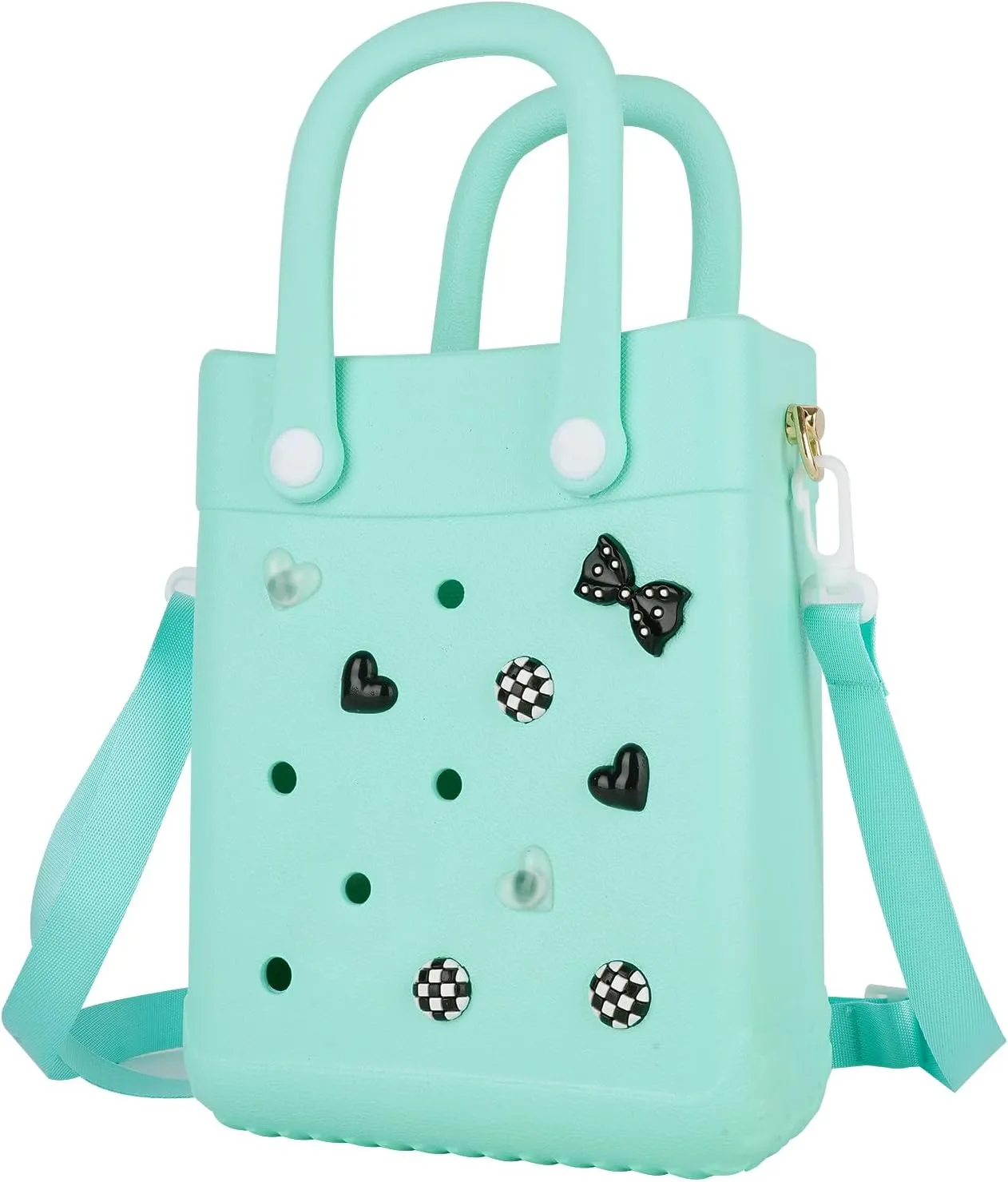 Mini Beach Rubber Tote Bag - Small Waterproof Bitty Washable Handbag with Charms for Women
