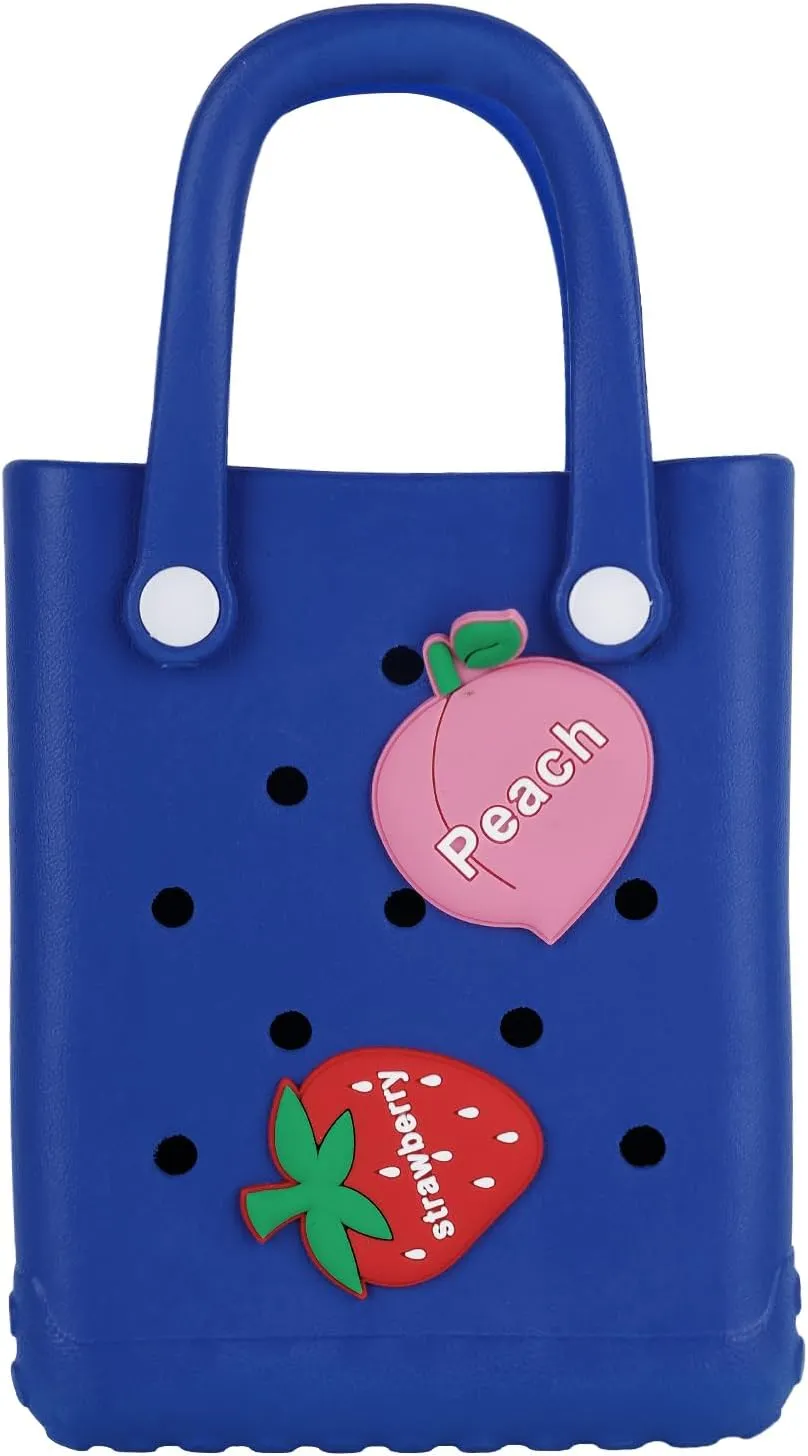 Mini Beach Rubber Tote Bag - Small Waterproof Bitty Washable Handbag with Charms for Women