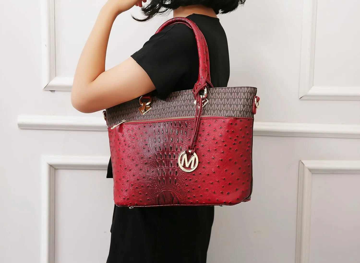 MKF Crossbody Shoulder Bag for Women  PU Leather Top Handle Pocketbook  Roomy Tote Satchel Handbag Purse M Charm