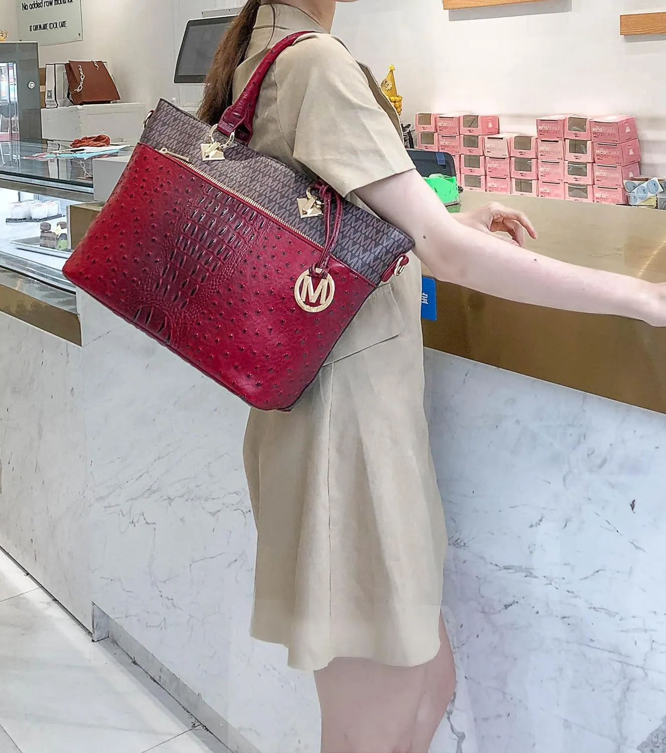 MKF Crossbody Shoulder Bag for Women  PU Leather Top Handle Pocketbook  Roomy Tote Satchel Handbag Purse M Charm