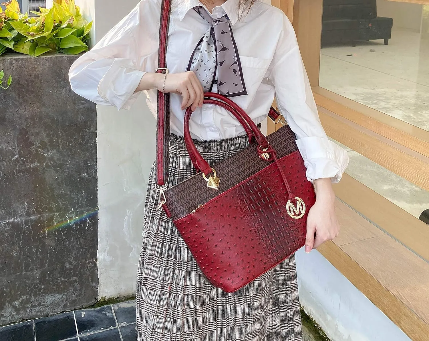 MKF Crossbody Shoulder Bag for Women  PU Leather Top Handle Pocketbook  Roomy Tote Satchel Handbag Purse M Charm