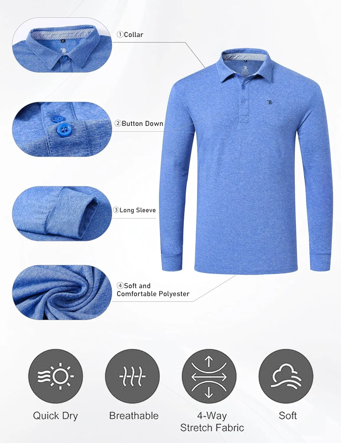 MoFiz Men's Long Sleeve Shirts Quarter Zip Pullover Men's Polo Shirts Quick Dry