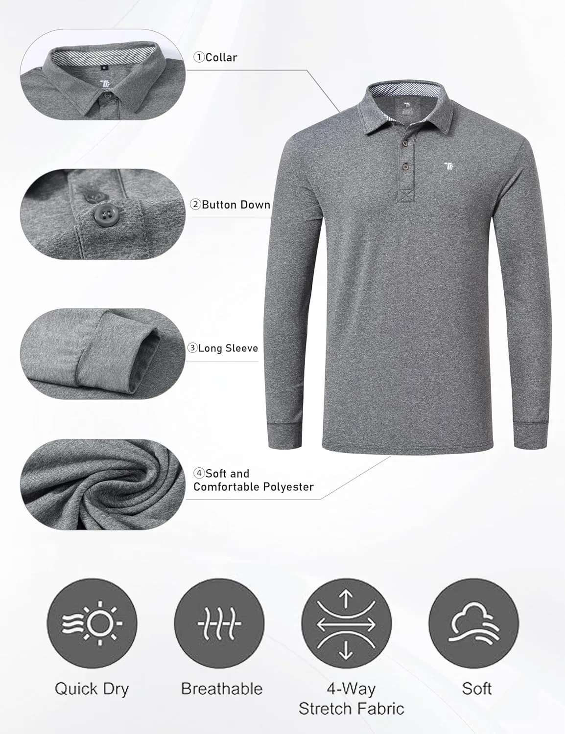 MoFiz Men's Long Sleeve Shirts Quarter Zip Pullover Men's Polo Shirts Quick Dry