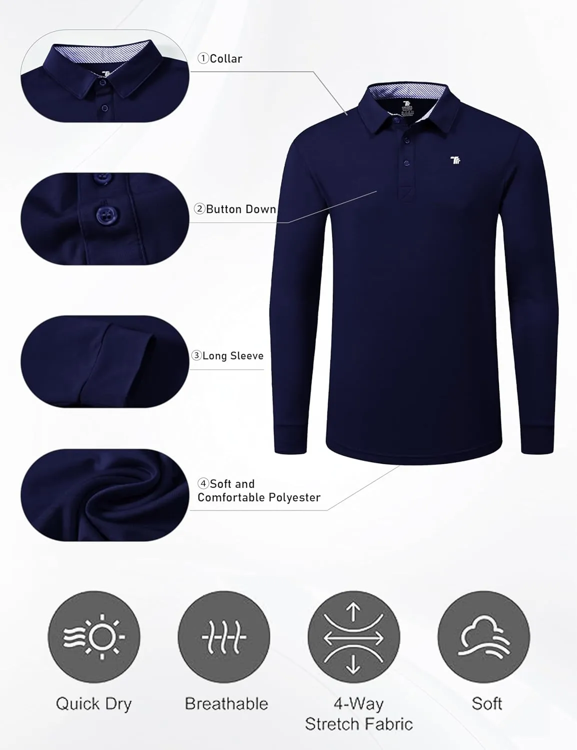MoFiz Men's Long Sleeve Shirts Quarter Zip Pullover Men's Polo Shirts Quick Dry