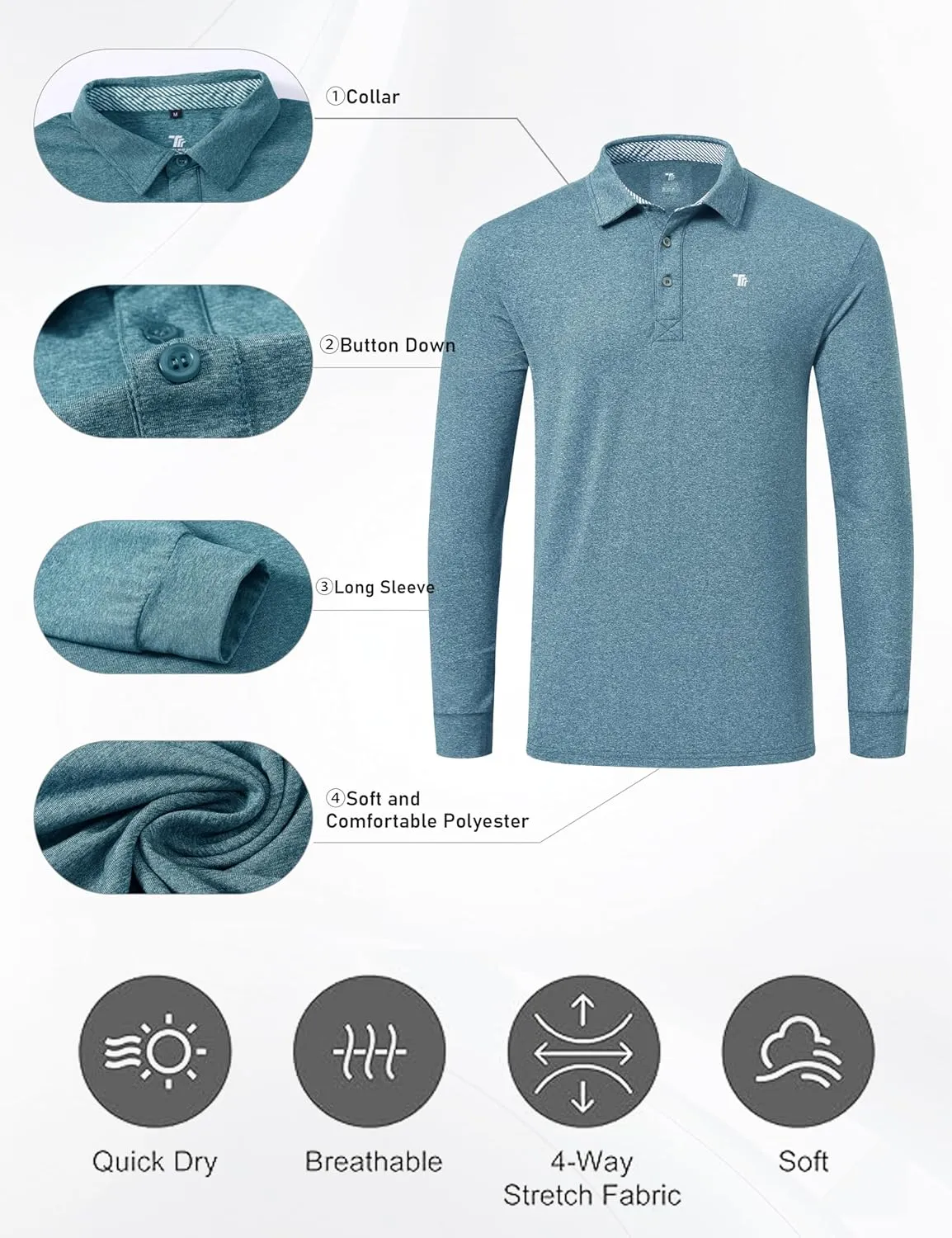MoFiz Men's Long Sleeve Shirts Quarter Zip Pullover Men's Polo Shirts Quick Dry