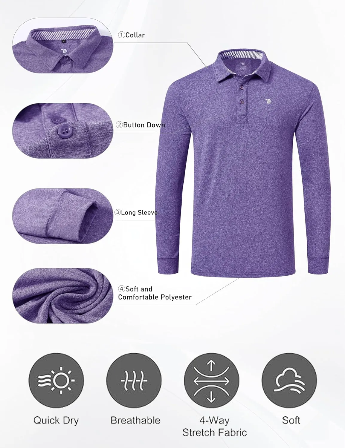 MoFiz Men's Long Sleeve Shirts Quarter Zip Pullover Men's Polo Shirts Quick Dry