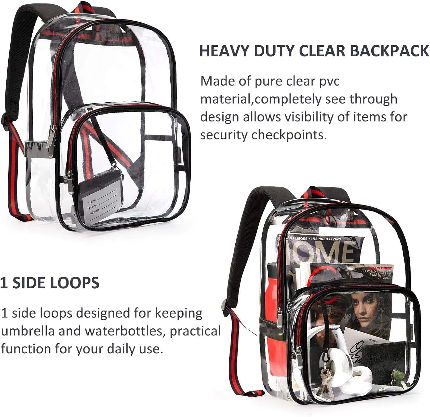 mommore Clear Backpack Durable Clear Bookbags Transparent Backpack for School, Work, Security